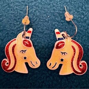 Source Unknown Unicorn Earrings - Red and White